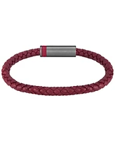 Hugo Boss Men's Ares Single Ionic Plated Grey Steel Burgundy Leather Bracelet