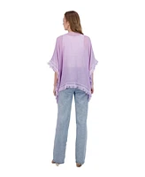 Tahari New York Tahari Women's Lightweight Kimono with Crochet Fringe Trim