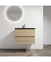 Simplie Fun 30" Wood Grain Vanity with Black Ceramic Sink & Soft-Close Drawers