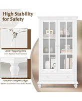 Sugift 55 Inch Bookcase Cabinet with Tempered Glass Doors