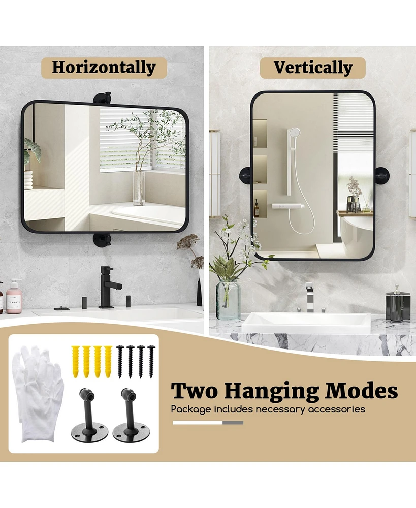 Sugift 30 x 22 Inch Black Metal Framed Pivot Rectangle Wall-Mounted Mirror