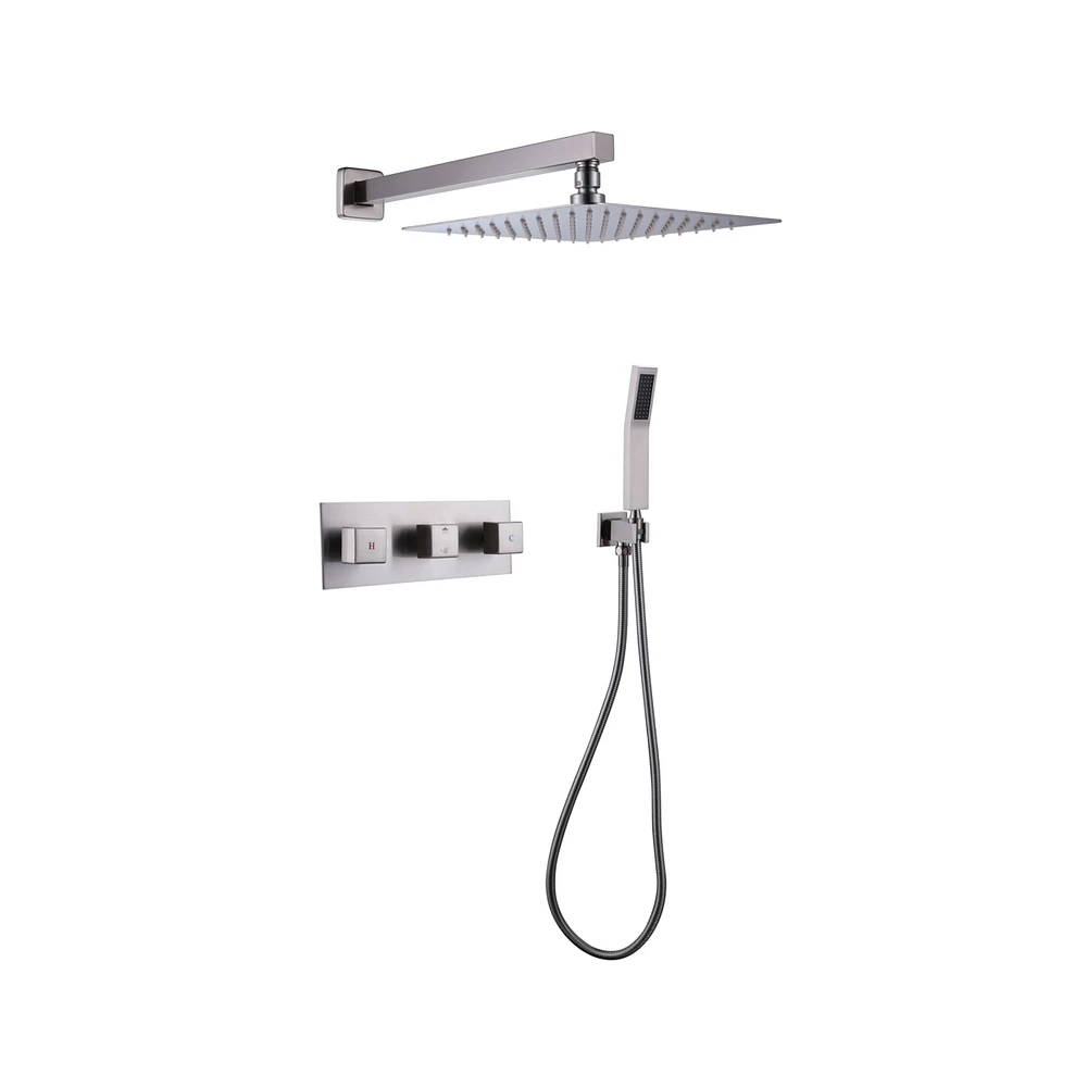 2 Functions Shower Fixtures, 3 Knob Systems, 10" Brushed Nickel