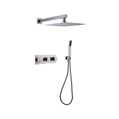 2 Functions Shower Fixtures, 3 Knob Systems, 10" Brushed Nickel