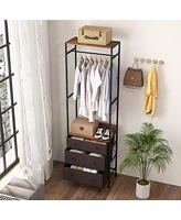 Sugift Freestanding Closet Organizer with 3-position Hanging Rod and Storage Shelves