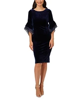 Adrianna Papell Women's Velvet Bell-Sleeve Mesh-Trim Dress