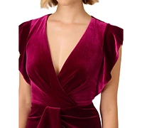 Adrianna Papell Women's Velvet Faux-Wrap Ruffled Dress