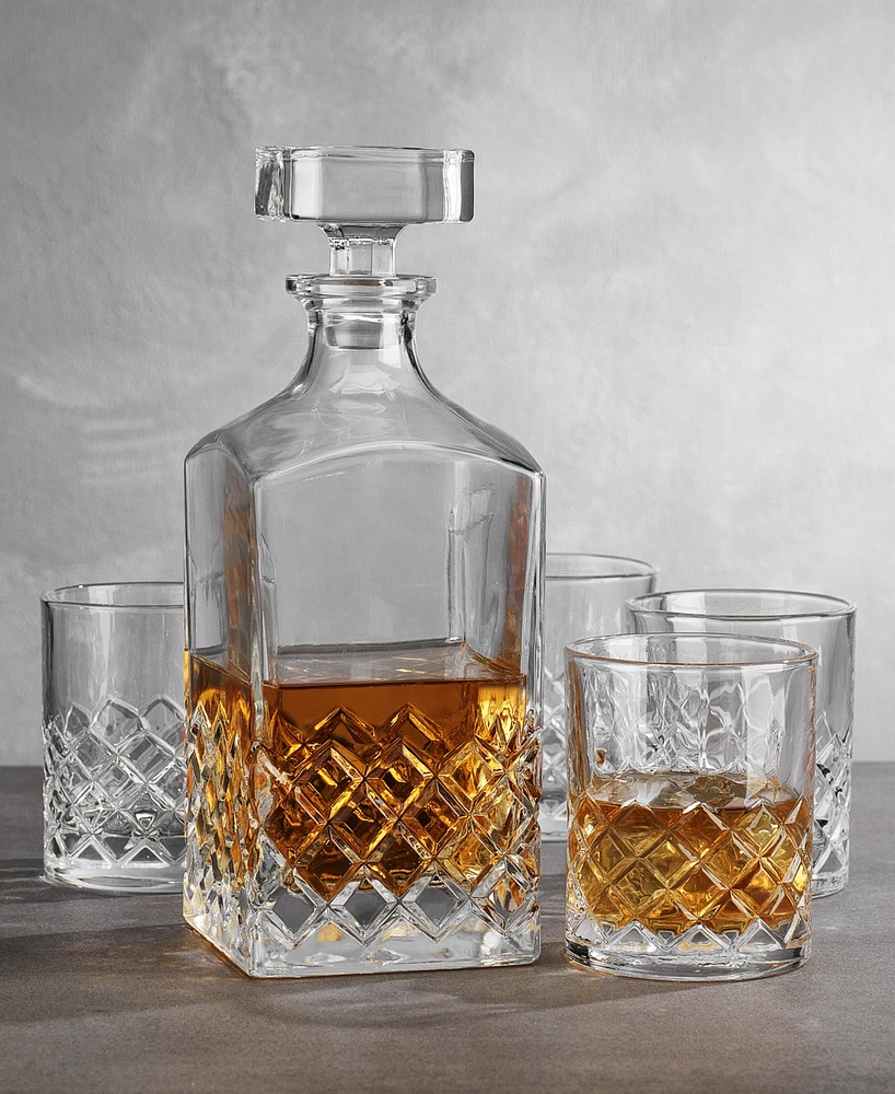 Godinger 5 Piece Whiskey Set with Decanter and 4 Double Old Fashioned Glasses