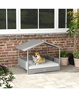 Streamdale Furniture Durable Rattan Dog Bed with Canopy for Indoor and Outdoor Comfort