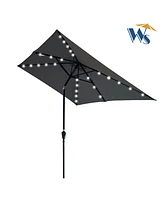 10 X 6.5FT Rectangular Patio Solar Led Lighted Outdoor Umbrellas With Crank And Push Button