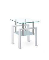 Streamdale Furniture Tempered Glass End Table, 2-Tier Storage, Living Room Side Table