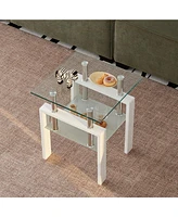 Streamdale Furniture Tempered Glass End Table, 2-Tier Storage, Living Room Side Table