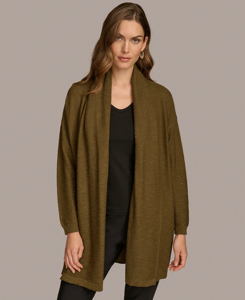 Donna Karan New York Women's Micro-Sequin Scarf Neck Cardigan