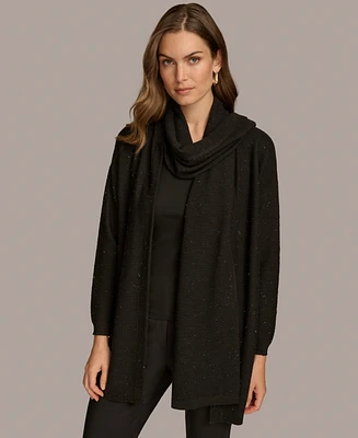 Donna Karan New York Women's Micro-Sequin Scarf Neck Cardigan