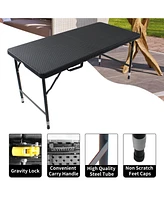 Simplie Fun 4FT Foldable Rattan Table, Portable, Waterproof, Stable