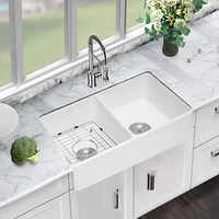 Streamdale Furniture Ceramic 33 18 X10 Kitchen Double Basin Farmhouse Sink Rectangular Vessel Sink