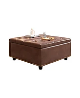 Streamdale Furniture Pu Leather Oversized Storage Ottoman with Nailhead Trim