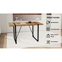 Industrial Dark Wood Dining Table for 4-6, Mdf Top, Metal Legs