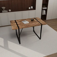 Industrial Dark Wood Dining Table for 4-6, Mdf Top, Metal Legs