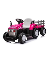 Streamdale Furniture Pink 12V Kids' Electric Tractor with Trailer, Remote Control, Dual Motor, Led Lights