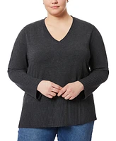 Melissa Paige Plus Solid V-Neck High-Cuff Sweater