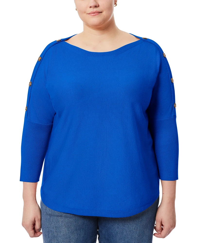 Melissa Paige Plus Button-Sleeve Boat-Neck Sweater