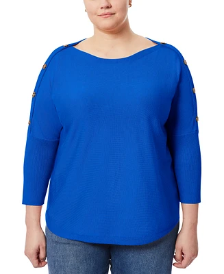 Melissa Paige Plus Button-Sleeve Boat-Neck Sweater