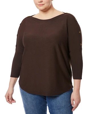 Melissa Paige Plus Button-Sleeve Boat-Neck Sweater