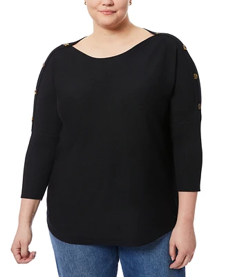 Melissa Paige Plus Button-Sleeve Boat-Neck Sweater