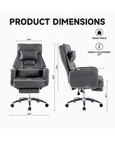 Streamdale Furniture Swivel Ergonomic Office Chair with Footrest, Leather, Lumbar Support, 155° Recline