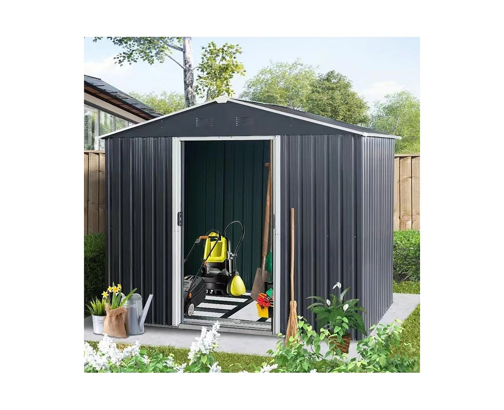 Streamdale Furniture 8FT x 6FT Outdoor Metal Storage Shed with Floor Base, Black