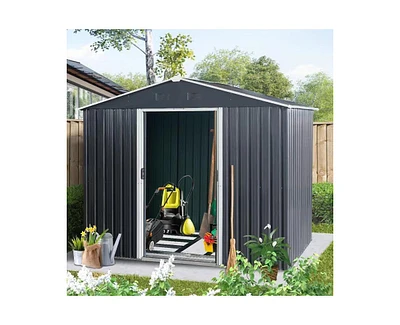 Simplie Fun 8FT x 6FT Outdoor Metal Storage Shed with Floor Base, Black