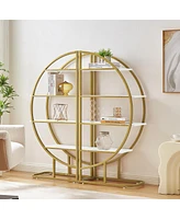 Streamdale Furniture 4 Tiers Home Office Open Bookshelf, Round Shaped, Different Placement Ways, Mdf Board, Metal Frame