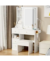 Streamdale Furniture Compact Vanity Table with Led Mirror, Power Station, and Stool