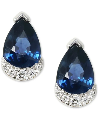 Sapphire (1 ct. t.w.) & Diamond (1/20 ct. t.w.) Pear Stud Earrings in 14k White Gold