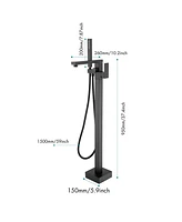 Streamdale Furniture Matte Black Floor Mount Tub Filler with Hand Shower