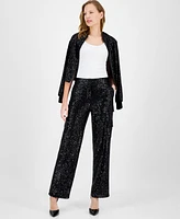 Anne Klein Women's Sequin High Rise Cargo Pants