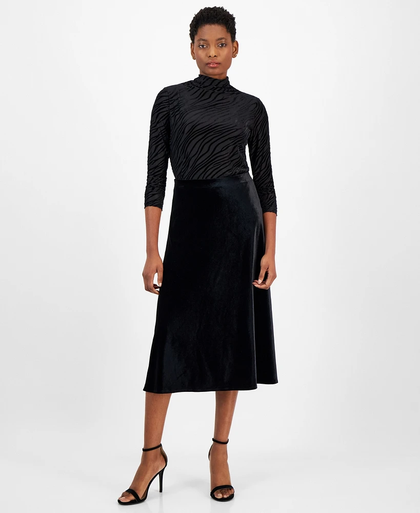 Anne Klein Women's Flare Midi Velvet Pull-On Skirt