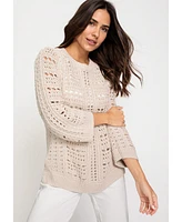 Olsen Women's 3/4 Sleeve Open Knit Pullover