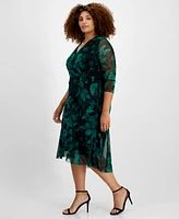 Connected Plus Surplice-Neck Chiffon Sheath Dress