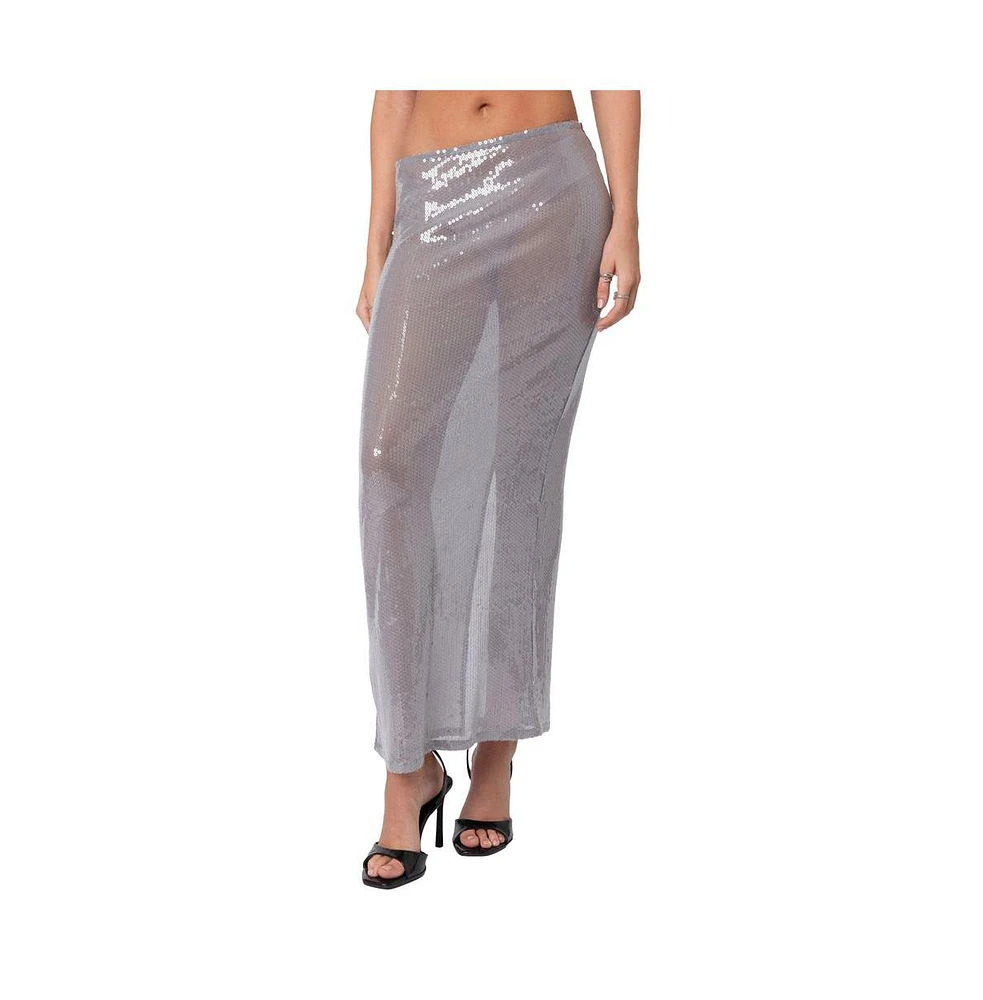 Edikted Women's Riki Sheer Sequin Maxi Skirt