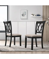 Fabric Upholstered Dining Chair in Black, Set of 2