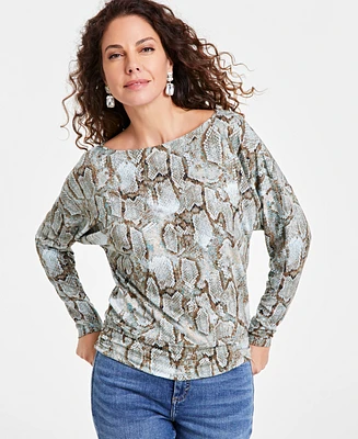 I.n.c. International Concepts Women's Printed Draped-Shoulder Top, Created for Macy's