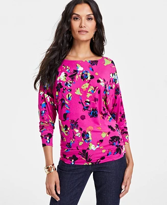 I.n.c. International Concepts Women's Printed Draped-Shoulder Top, Created for Macy's