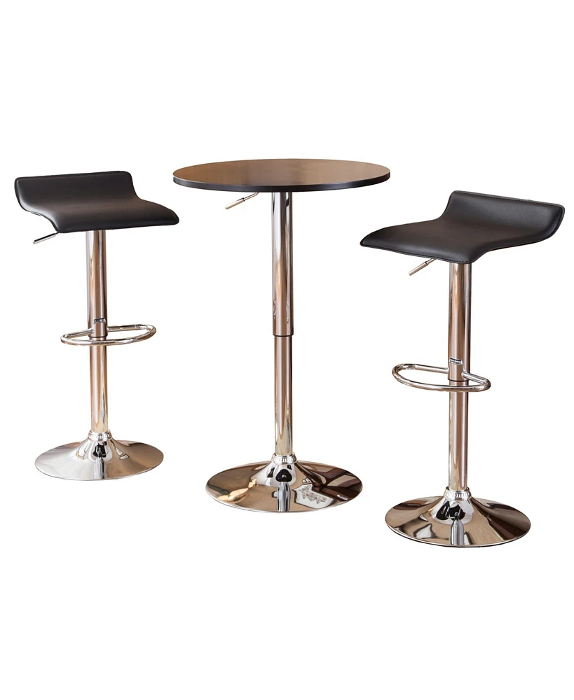 Simplie Fun Baxton Black Adjustable Height Bar Table and 2 Air Lift Swivel Stools