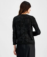 Anne Klein Women's Open-Front Patch-Pocket Sequin Cardigan