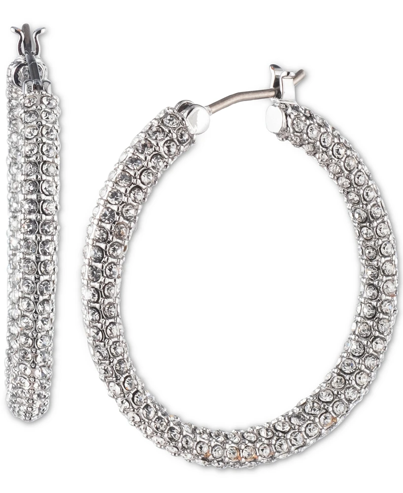 Lauren Ralph Lauren Silver-Tone Medium Pave Oval Hoop Earrings