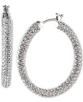 Lauren Ralph Lauren Silver-Tone Medium Pave Oval Hoop Earrings