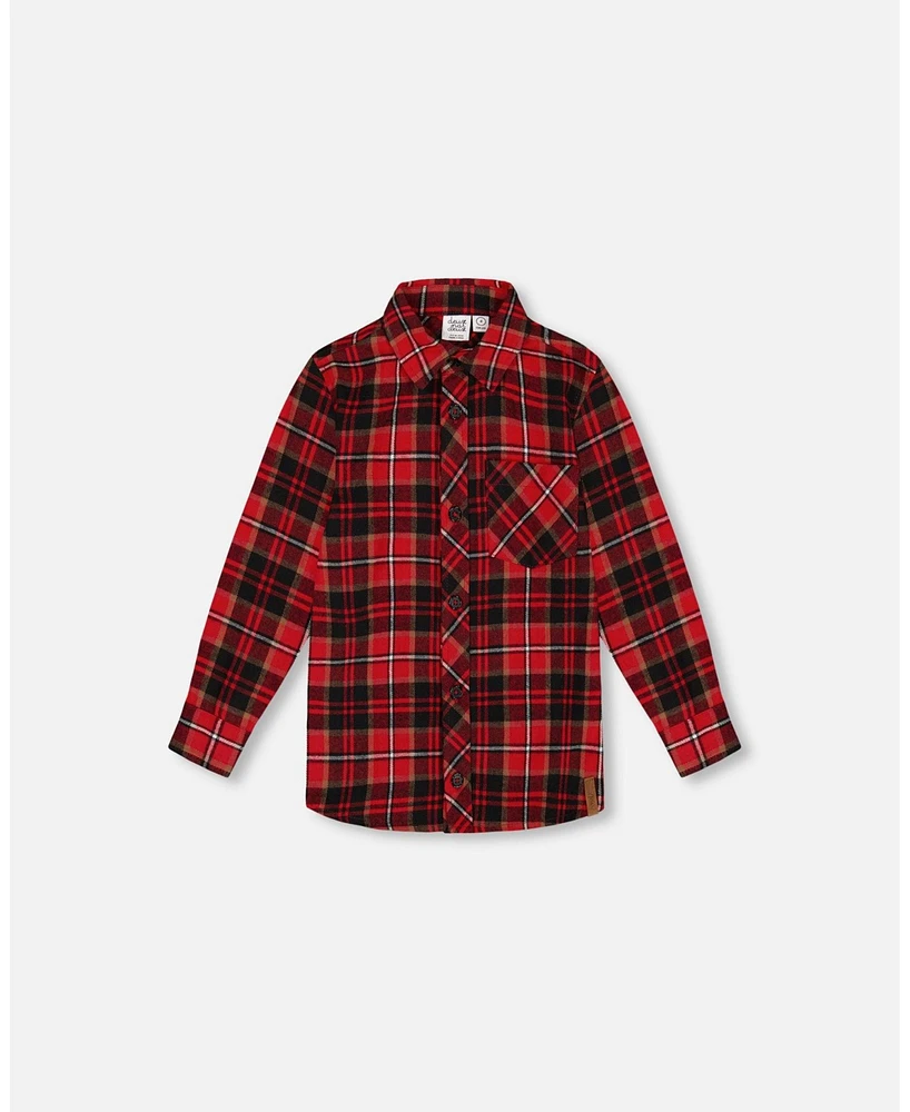 Deux par Toddler Boys Long Sleeve Button Down Flannel Shirt Plaid Black And Red - Toddler|Child