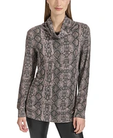 Marc New York Women's Python-Print Cowlneck Long-Sleeve Top