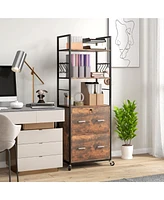 Vinsetto 2 Drawer Mobile File Cabinet with Lock & Hanging Bar, Rustic Brown